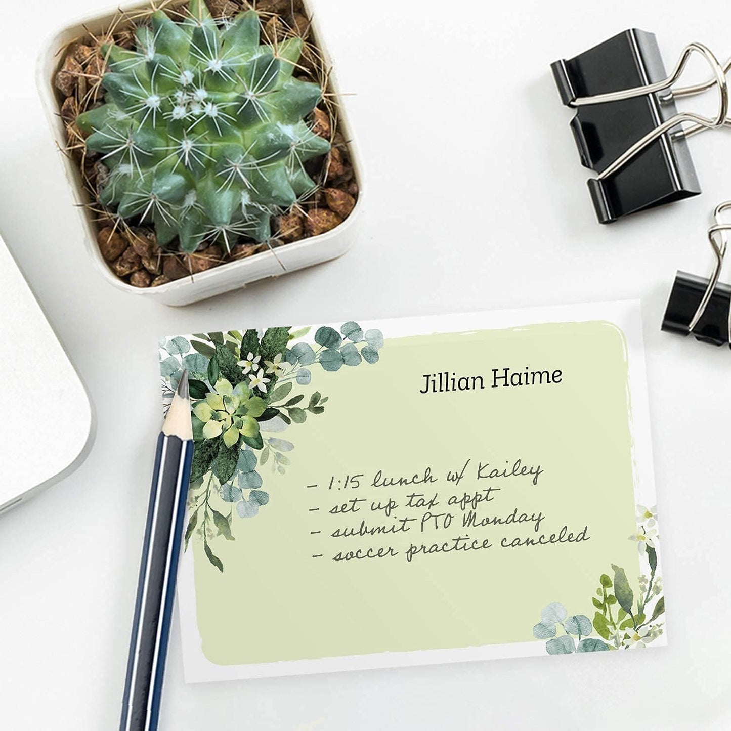 Watercolor Greenery Personalized Sticky Note Pads / 4" x 3" Custom Sticky Notes/Set of 6 Pads
