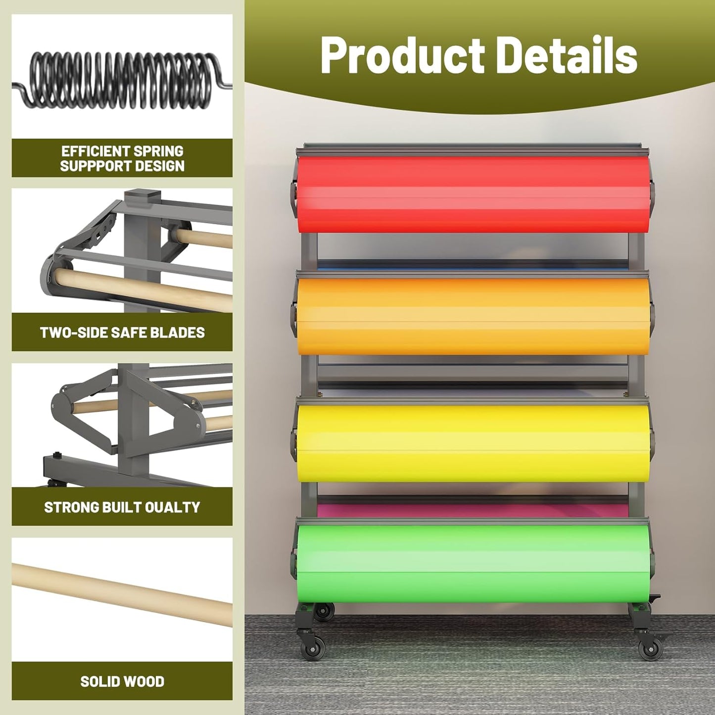 Large Wrapping Paper Roll Dispenser Holder Cutters, Craft & Butcher Rack Dispenser Stand and Cutter, Holds up to 8 Roll 36 Inch W x 9 Inch for Gift Classroom Arts Paper Activity Studio Store