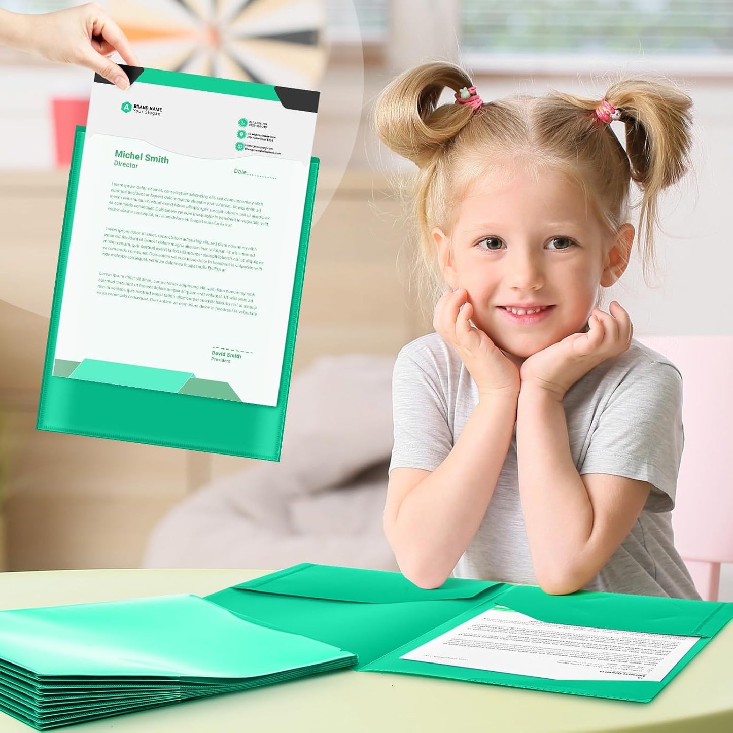 Henoyso 24 Set Parent Teacher Communication Folder with Clear Front Pocket Take Home Heavy Duty 2 Pocket Homework Folder for Student with School and Home Stickers, 12 x 9.45 Inch (Green)