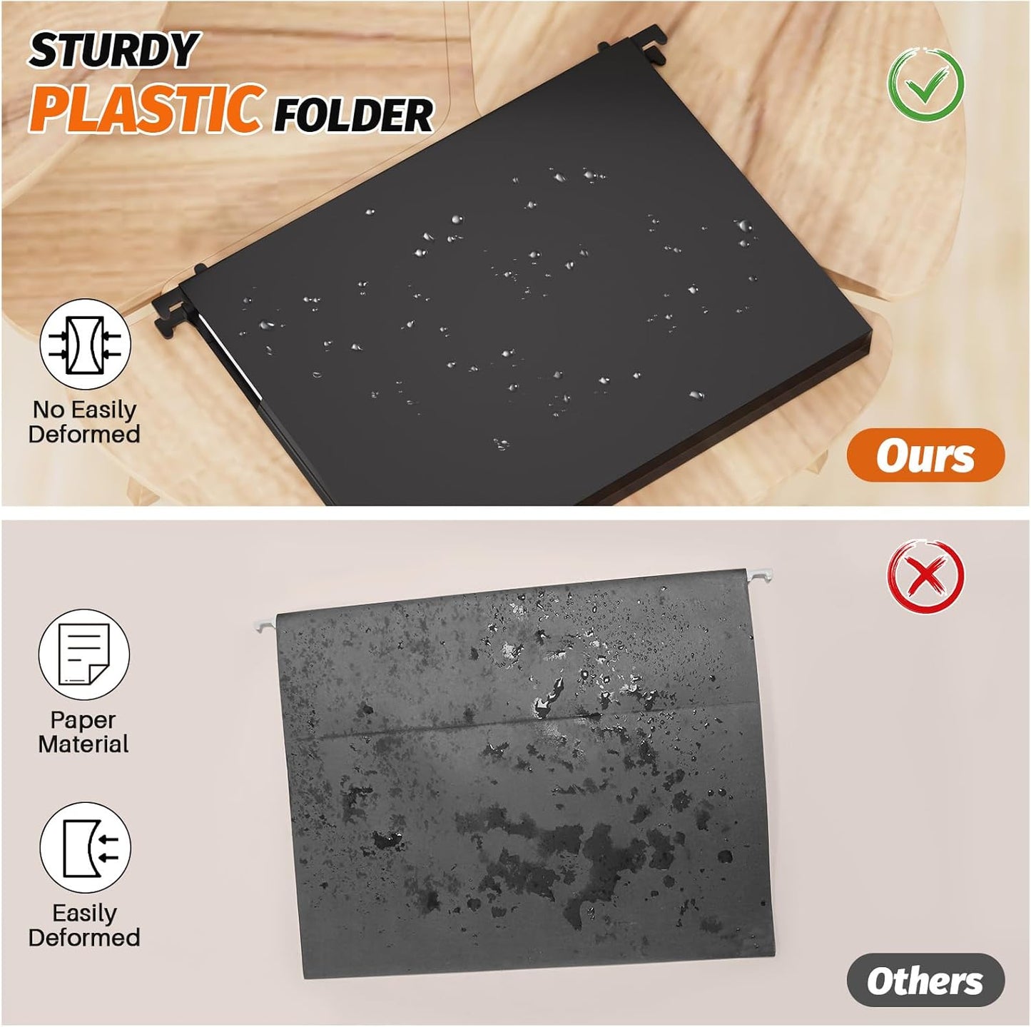 Extra Capacity Plastic Hanging File Folders,12 Pack Reinforced Hang Folder,Heavy Duty 1 Inch Expansion,Filing Cabinet Folders Letter Size for Bulk Files/Medical Charts (Sides Sealed, Black)