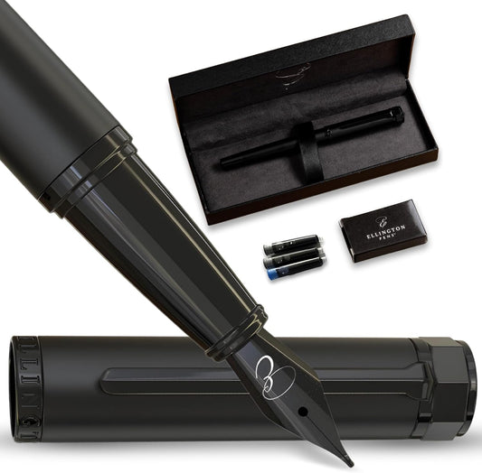 Ellington Pens Luxury Fountain Pen Set - Extra Fine Nib - Includes 3 Ink Cartridges, Refillable Ink Converter, Gift Box - Fountain Pens For Writing, Calligraphy, Journaling, Sketching (The Stealth)