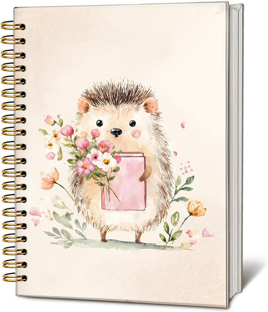 Cute Hedgehog Reading Notebook Journal for Kids, Hedgehog Gifts Notebooks for Women, Book Lovers Gifts Journal, Cute Animal Reading Books Hardcover Spiral Notebook 5.5x8.3 Inch