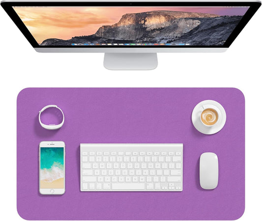 Hsurbtra Desk Pad, 23.6" x 13.8" PU Leather Desk Mat, M Extended Mouse Pad, Waterproof Desktop Blotter Protector, Non-Slip Ultra Thin Small Laptop Keyboard Writing Mat for Office Home, Purple