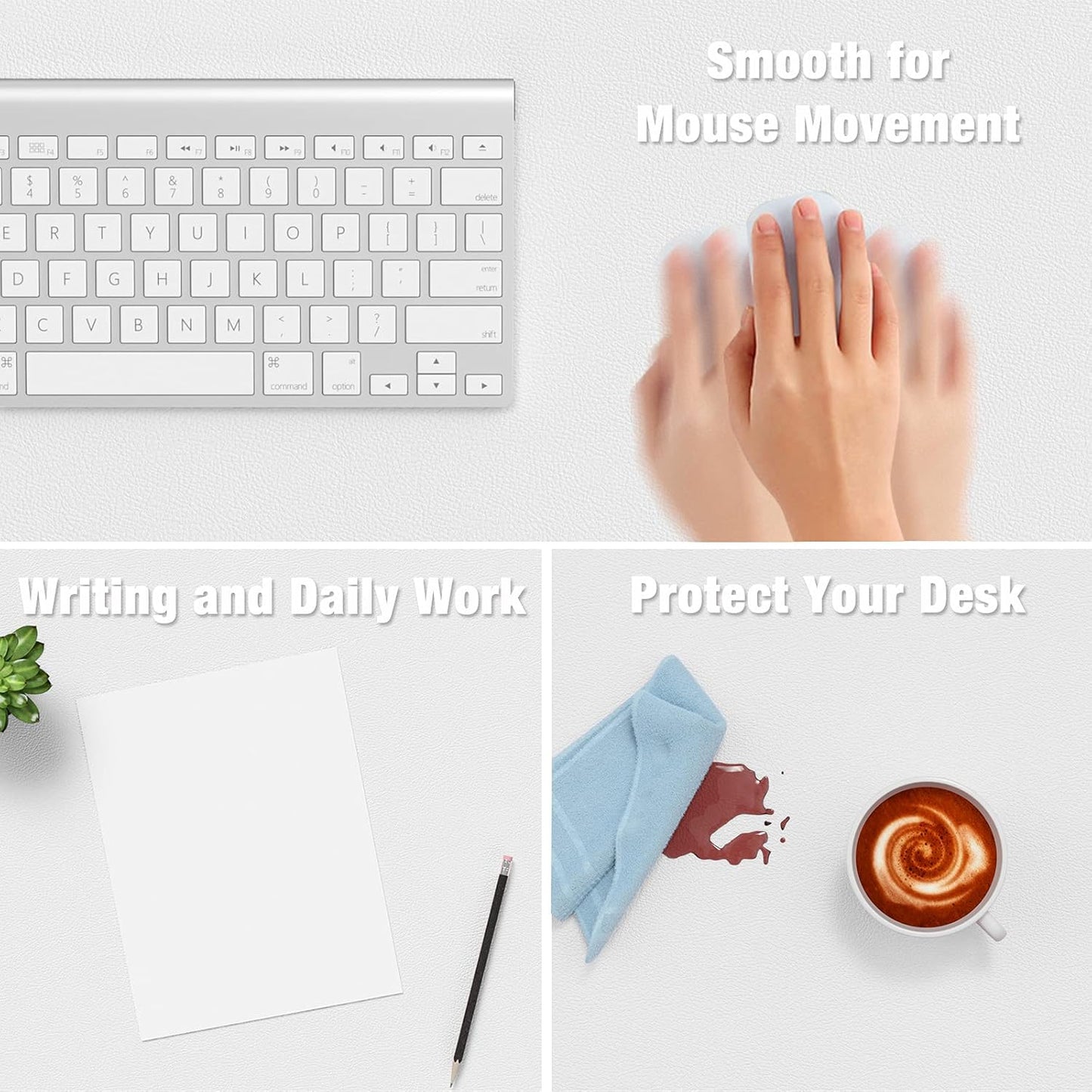 Hsurbtra Desk Pad, 23.6" x 13.8" PU Leather Desk Mat, M Extended Mouse Pad, Waterproof Desktop Blotter Protector, Non-Slip Ultra Thin Small Laptop Keyboard Writing Mat for Office Home, White