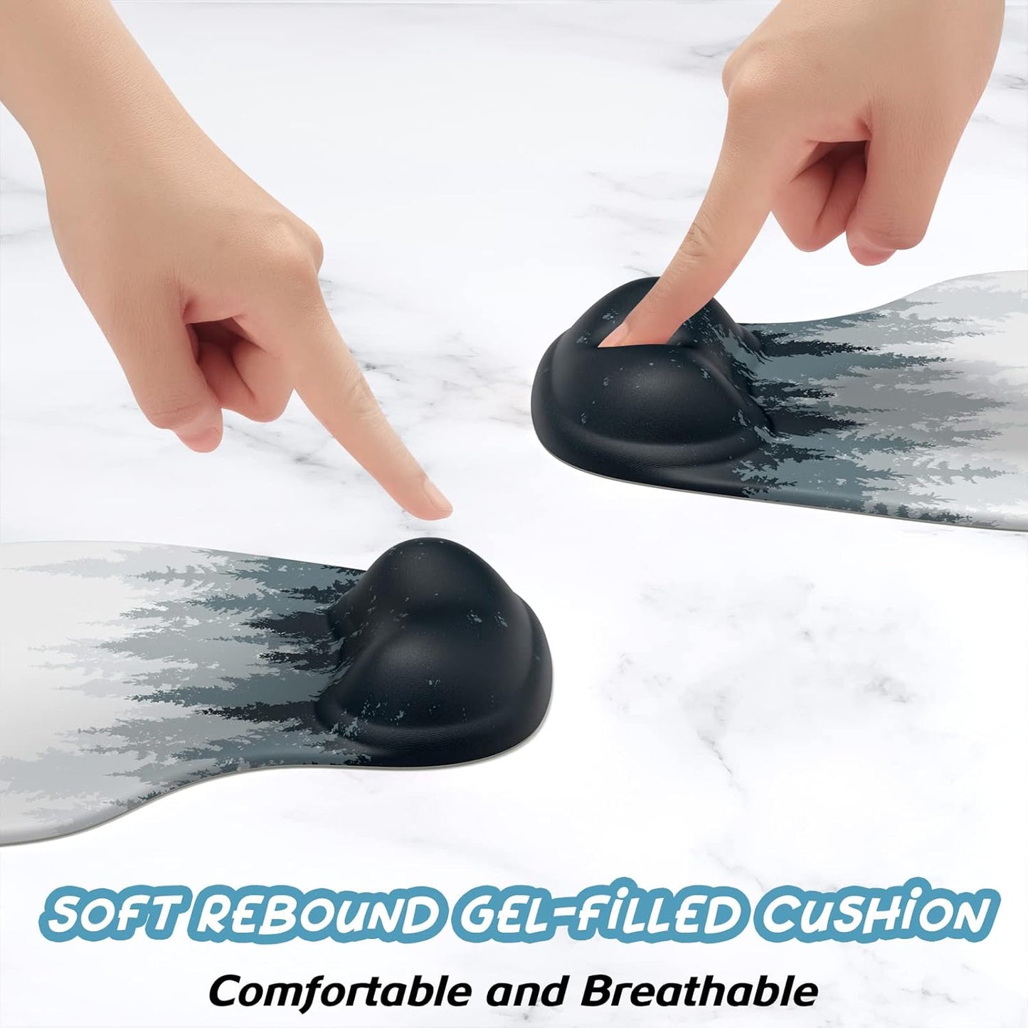 Hsurbtra Ergonomic Mouse Pad with Wrist Rest Support, Gel Mouse Pads with Non-Slip PU Base, Pain Relief Memory Foam Computer Mat, Cute Office Supplies Desk Decro Accessories, White Forest