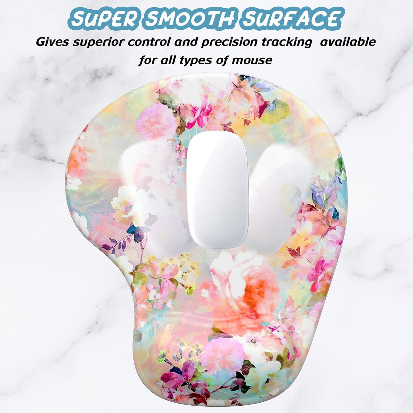 Hsurbtra Ergonomic Mouse Pad with Wrist Rest Support, Gel Mouse Pads with Non-Slip PU Base, Pain Relief Memory Foam Computer Mat, Cute Office Supplies Desk Decro Accessories, Pink Flower