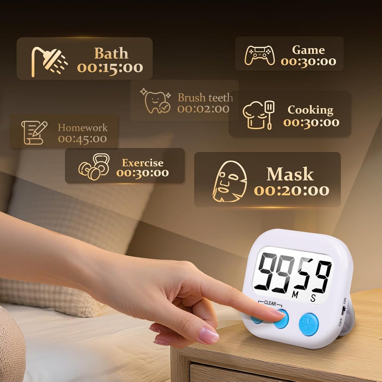 6 Pack Digital Kitchen Timer Small Classroom Timers for Kids Teachers (White)