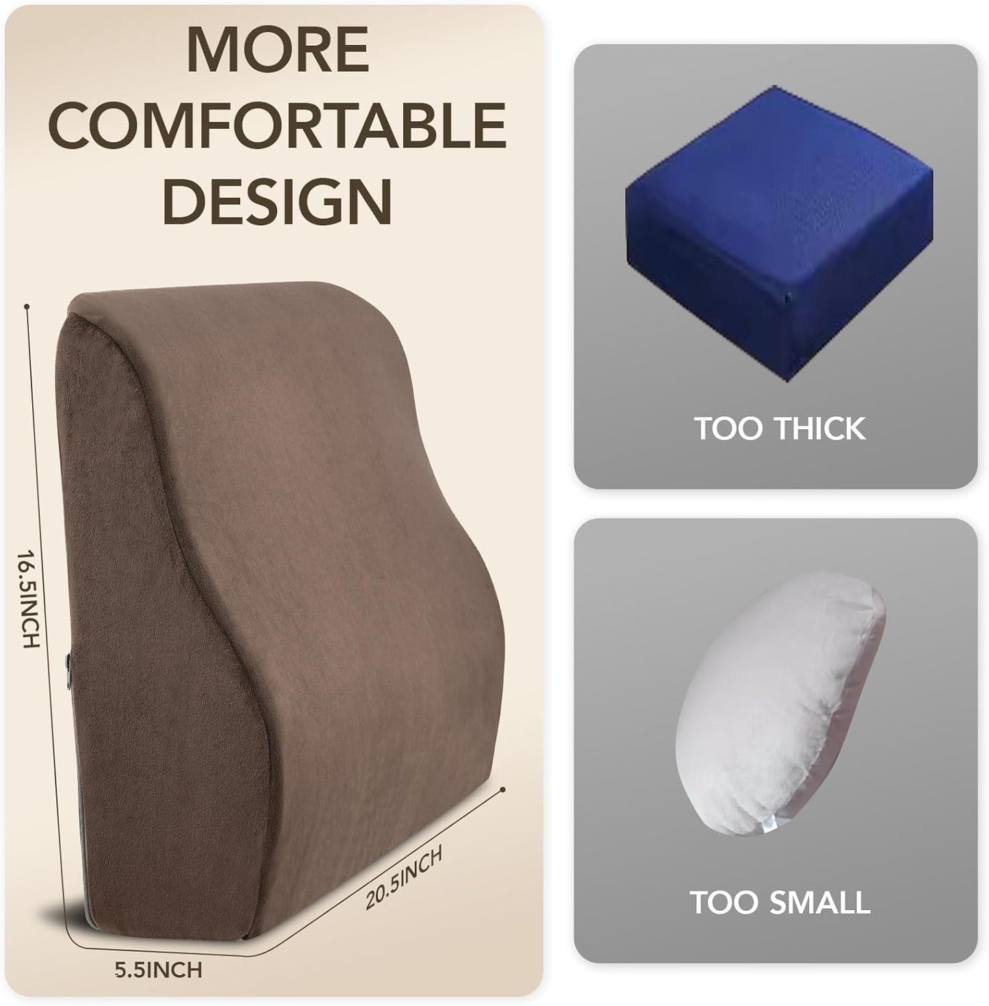 SofGlowly Lumbar Support Pillow for Recliner,Large Memory Foam Back Support Cushion for Sofa & Gaming Chair, Ergonomic Backrest Pillow Comfortable Couch Cushion with Machine Washable Cover,Coffee