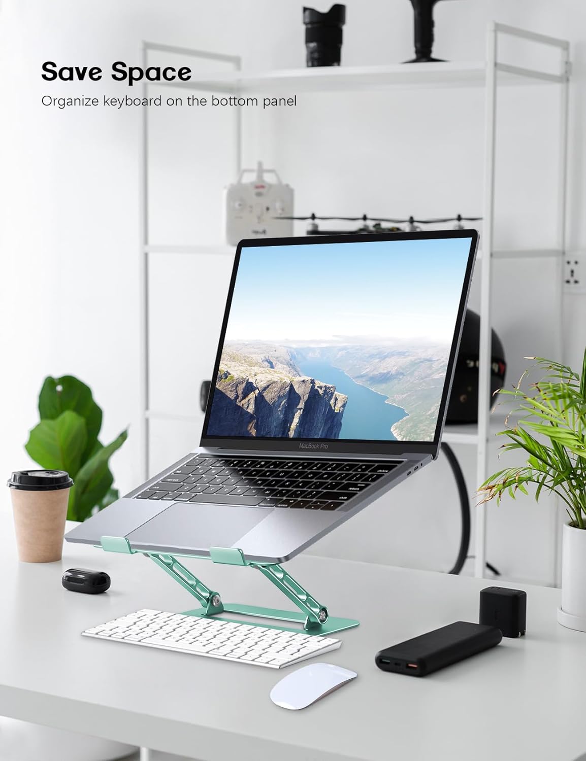 Adjustable Laptop Stand for Desk,Portable Laptop Stand Holder and Riser,Foldable Aluminum Notebook Computer Stands for MacBook Air Pro HP Lenovo Dell Samsung, 10-15.6 inch (Fresh Green)