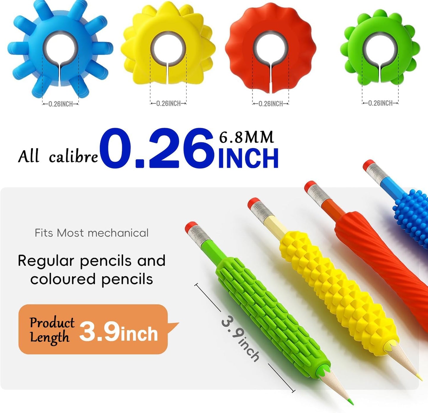 4-Pack Sensory Silicone Pencil Grips - Quiet Fidget Sleeves for ADHD/Autism Kids & Adults - Anxiety Relief, Focus & Fine Motor Skills Tool for Classroom & Travel