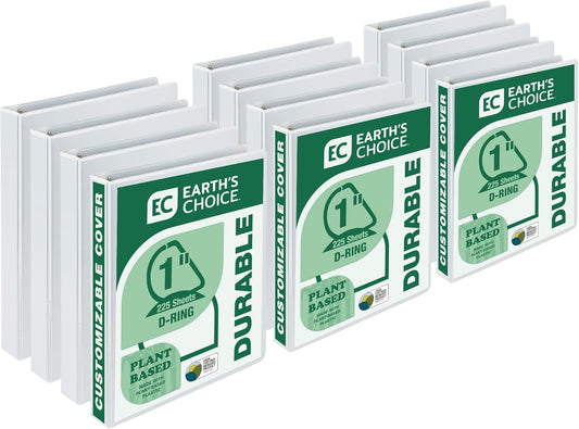 Samsill Plant-Based 1 Inch Durable Round Ring, Made in USA, View Binder, Eco-Friendly, USDA Certified Biobased, 12 Pack, White