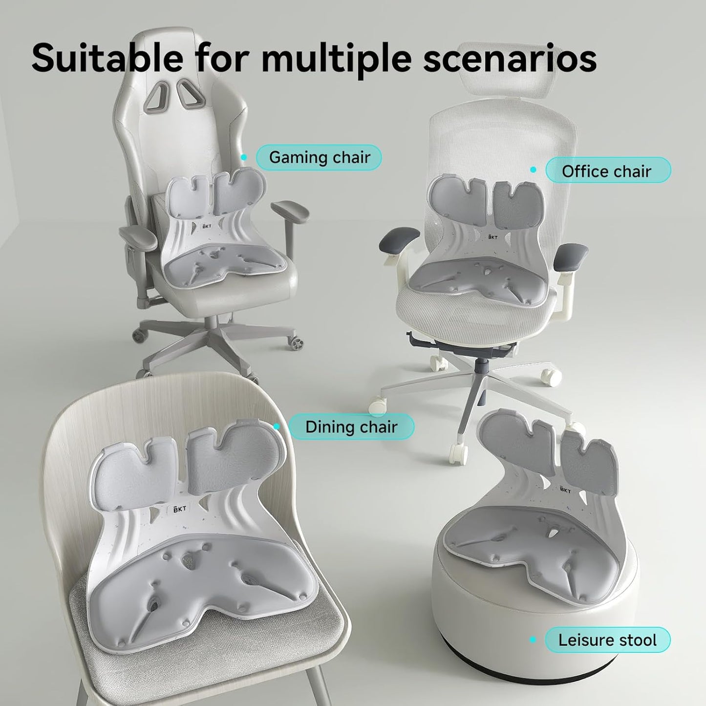 BKT Lumbar Support Seat Cushions Ergonomic Office Chair for Students Office Workers Nursing Mothers Long Sitting Outdoor Fishing Floor Chair (XL-Grey)