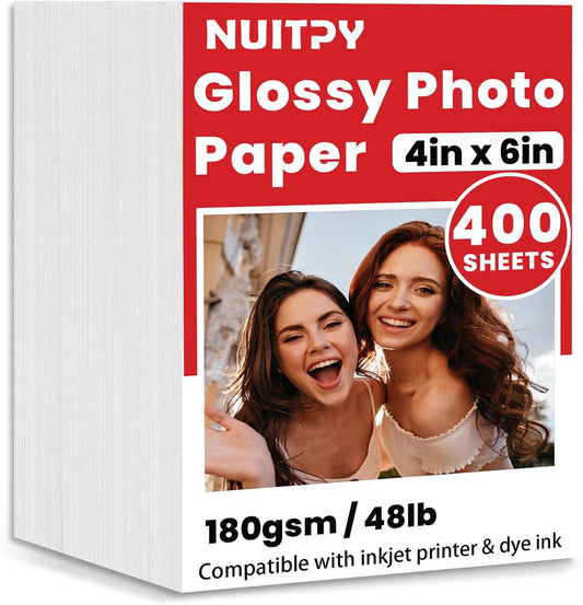 400 Sheets Glossy Photo Paper, 4in x 6in Inkjet Photo Printer Paper, Picture Paper for Photos, Calendars, Brochures, Cards, Menus(180gsm / 48lb)