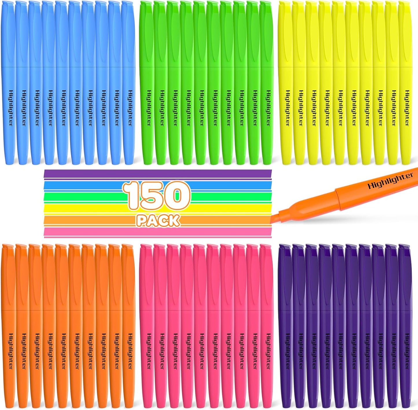 150 Pack Highlighters Assorted Colors Bulk - Chisel Tip No Bleed Dry-Quickly Markers Set for Office Classroom Supplies, Back to School Gifts for Students Teachers