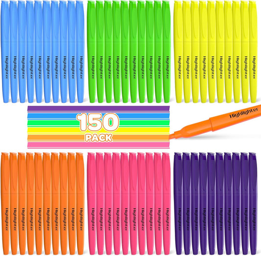 150 Pack Highlighters Assorted Colors Bulk - Chisel Tip No Bleed Dry-Quickly Markers Set for Office Classroom Supplies, Back to School Gifts for Students Teachers