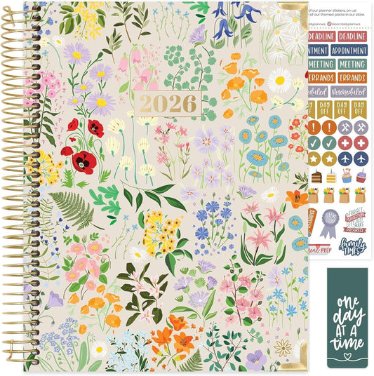 bloom daily planners HARDCOVER 2026 Planner (January to December) - 8.5” x 11” Weekly & Monthly Dated Agenda Organizer Book with Stickers & Tabs - Garden Party, Beige