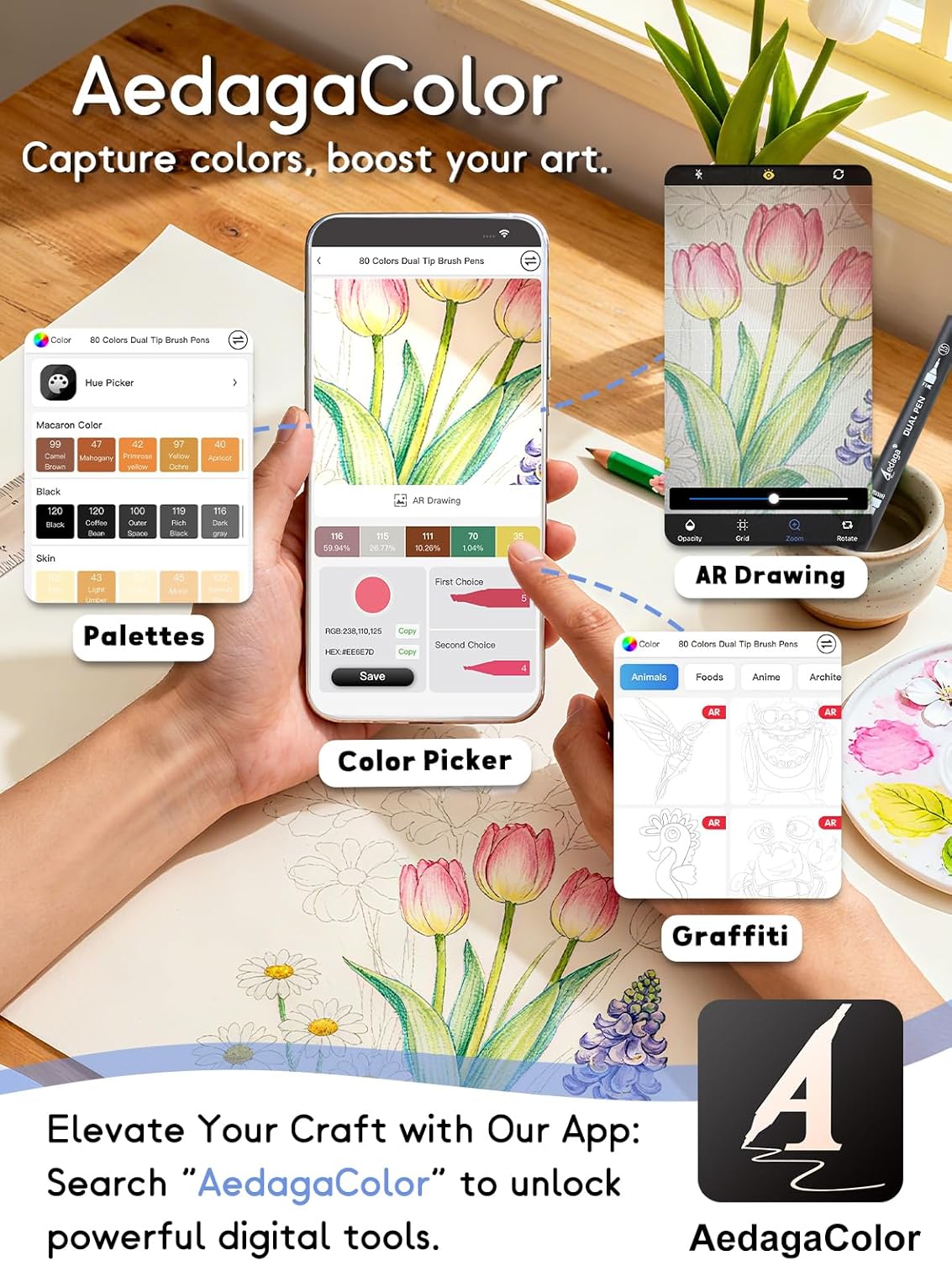 100 Colors Numbered Dual Tip Brush Pens with Free App, Fine and Brush Tips Pens for Adults, Coloring Markers for Coloring Book Bullet Journaling Note Taking Planner Hand Lettering