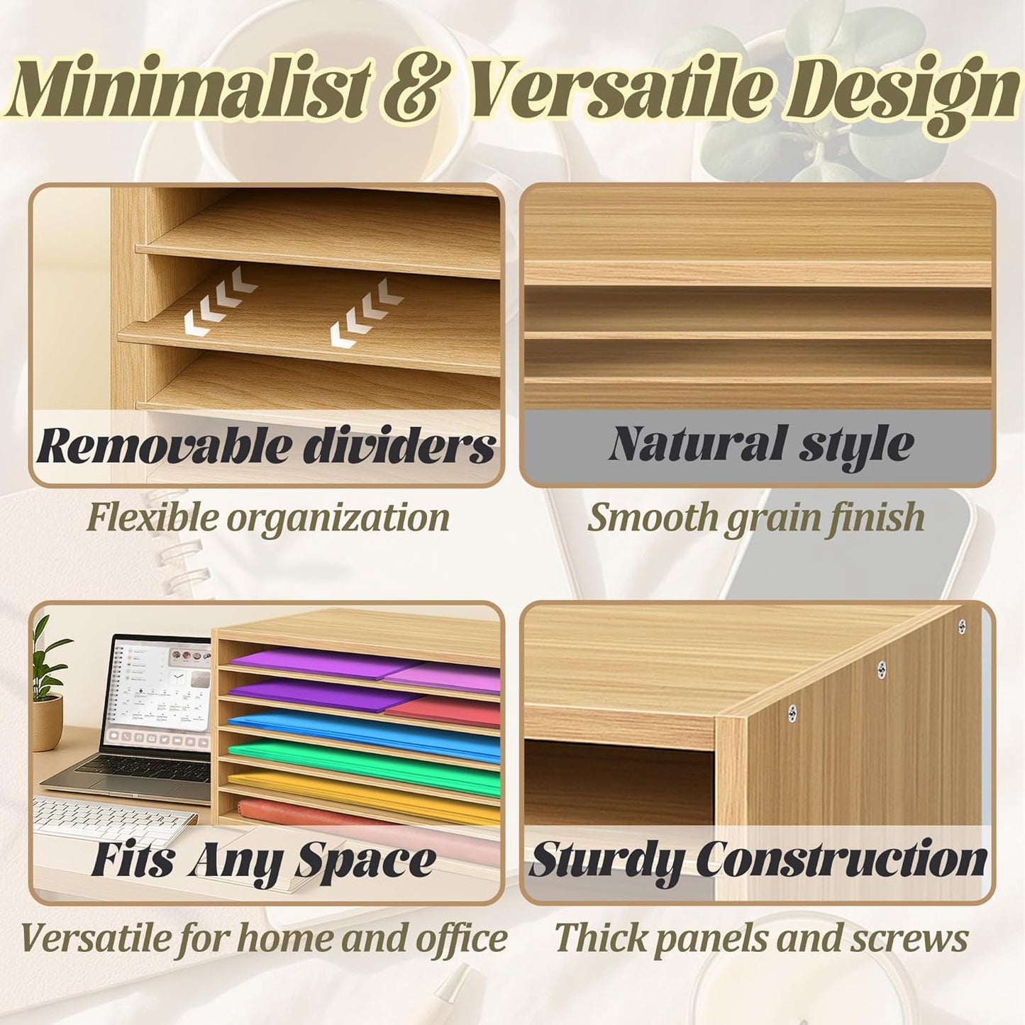 PROLEE Construction Paper Organizer 20" x 13.5" x12.2",Soild Wooden Paper Organizer with 6-Tier Letter Trays, Desktop File Papers Sorter for Home, Classroom and Office (Oak)