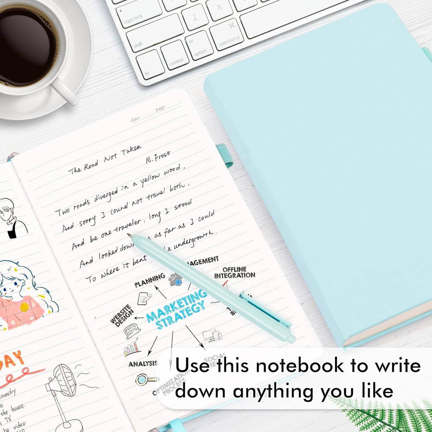 feela 3 Pack Notebooks Journals Bulk, Hardcover Notebook Classic Ruled Lined Journals with Pen Holder for Women Girls School Business Supplies, with 3 Black Pens, 120 GSM, 5.1”x8.3”, A5, Sky Blue