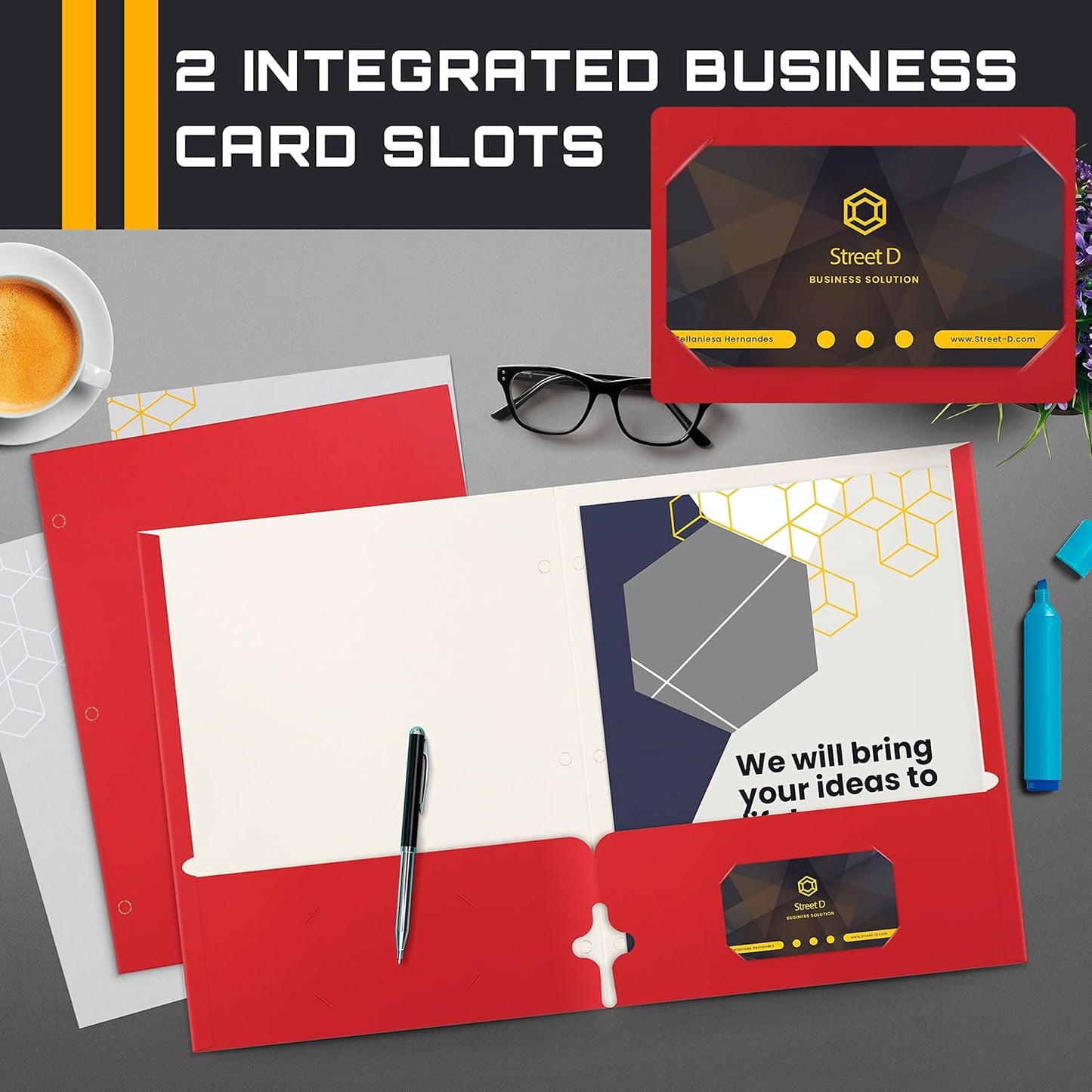 Better Office Products Two Pocket Portfolio Folders, 50-Pack, RED, Letter Size Paper Folders, 50 Pieces, Red