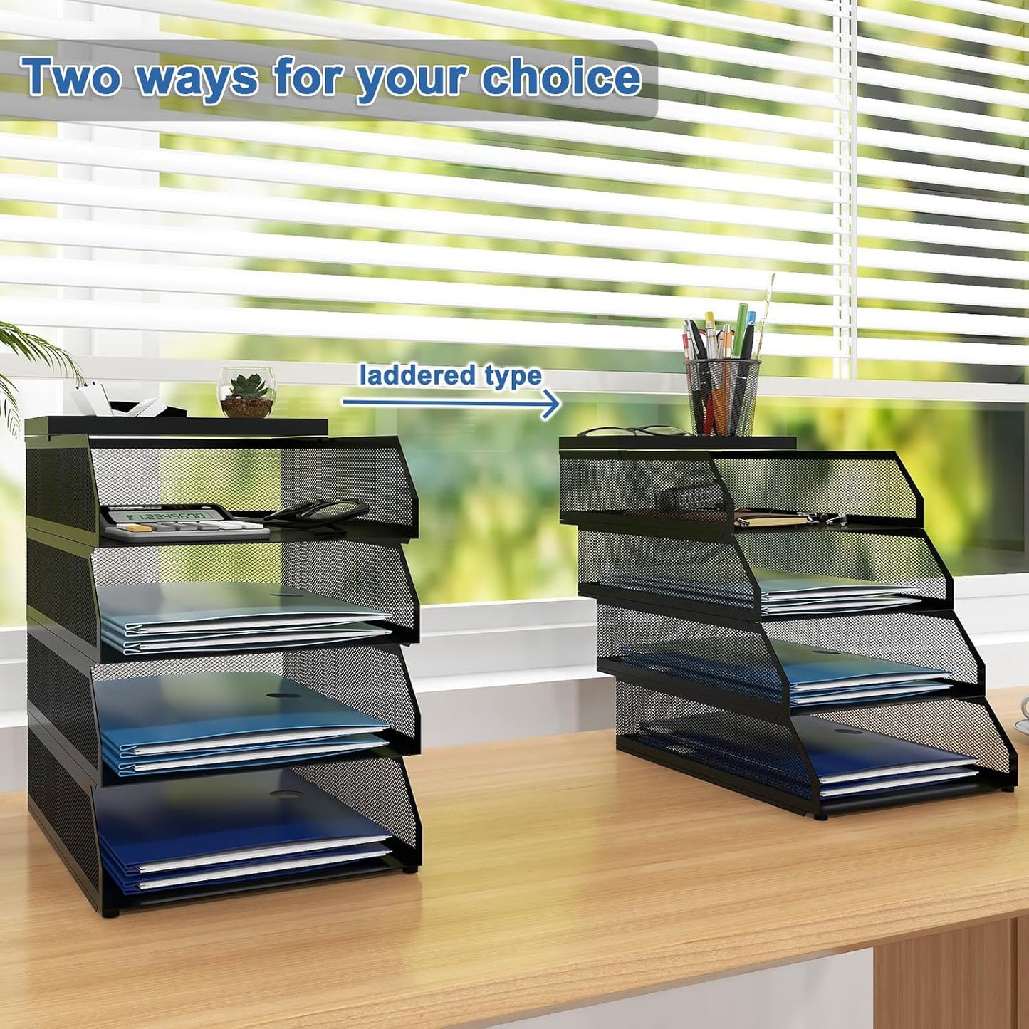 Natwind 4-Tier Desk Organizer,Stackable Paper Tray, Desk Accessories,Metal Mesh Desktop Organizer, Paper Sorter, Letter Trays,File Document Storage Rack for for Home, Office, School (Black)