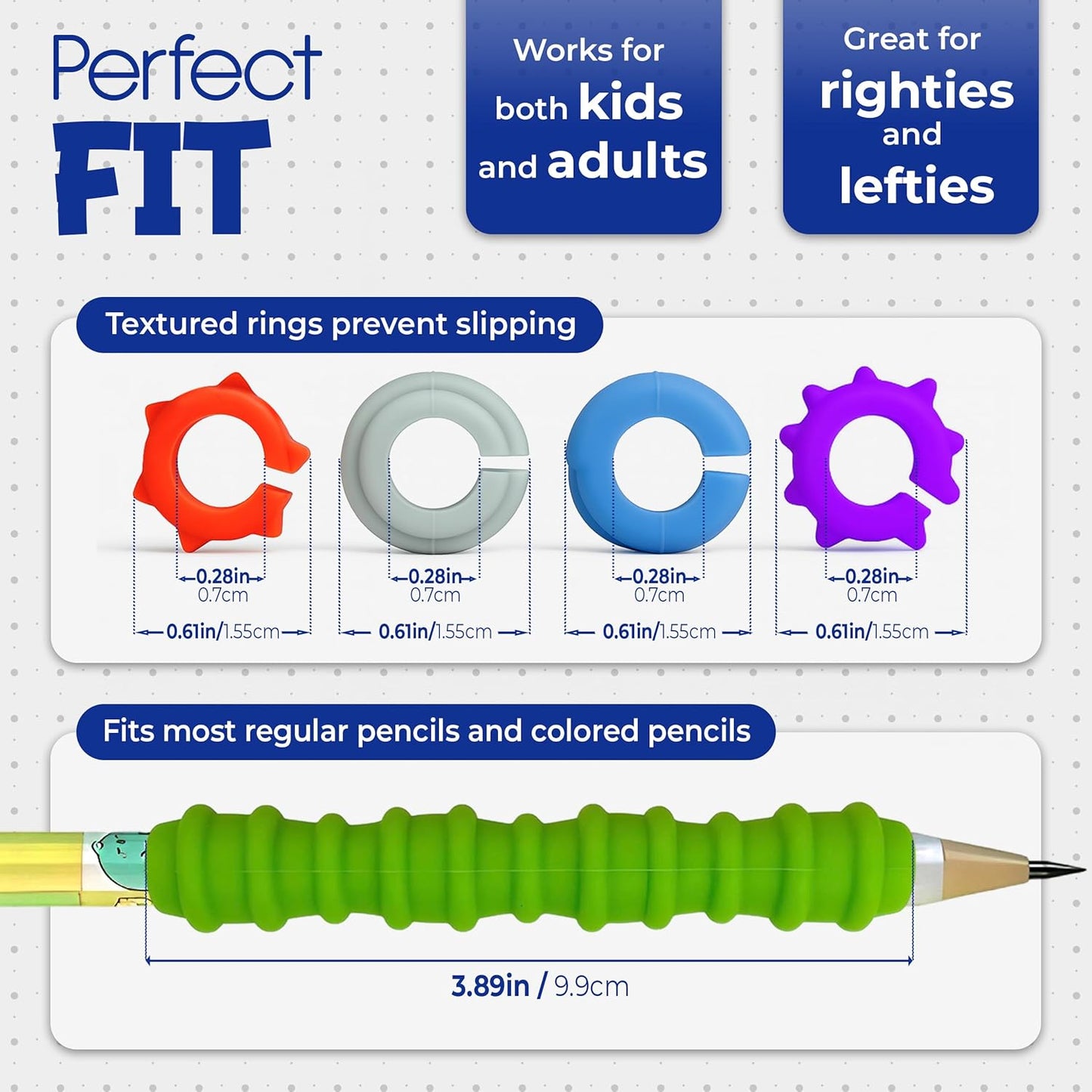 Pencil Grips for Kids & Adults, ADHD Tools for Kids - Sensory Fidget Sleeves for Focus, Calm & Anxiety Relief, Quiet Classroom & Travel Fidget Tool for Fine Motor Skills - 4 Pack & 2 Pencils