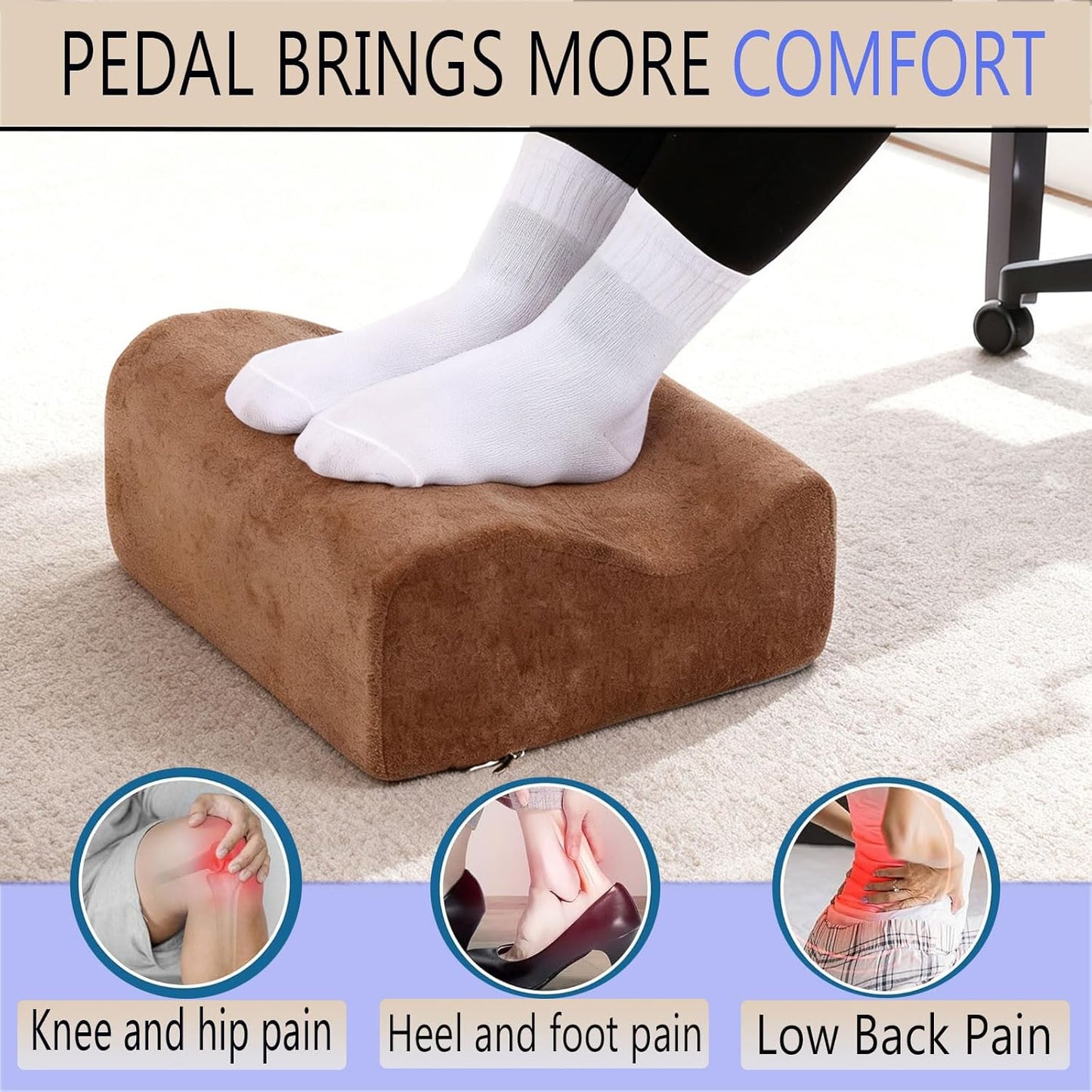 Foot Rest for Under Desk at Work, Ergonomic Under Desk Footrest with Washable Cover, Memory Foam Foot Stool for Office Chair & Gaming Chair, Back & Hip Pain Relief, Brown