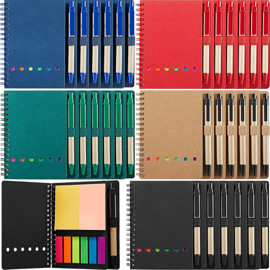 Jutom 30 Pack Spiral Notebook Steno Pads Lined Notepad with Pen in Holder Sticky Notes and Page Marker Colored Index Tabs Pocket Notebooks for Office School Supplies, 4.7 x 5.9 Inches