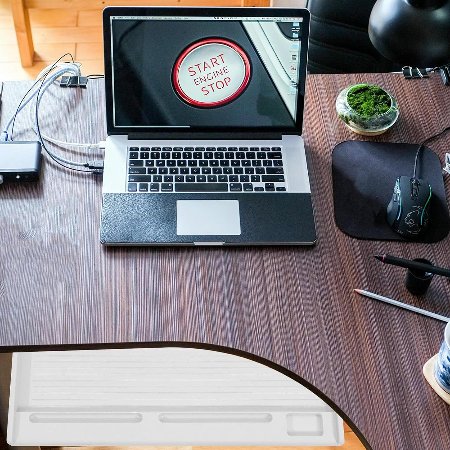 Under Desk Keyboard Tray Sliding Drawer, Pull Out Keyboard Holder with Sliding Rail, Gray-White K1 Set for Office Desk Computer Workspace Organization