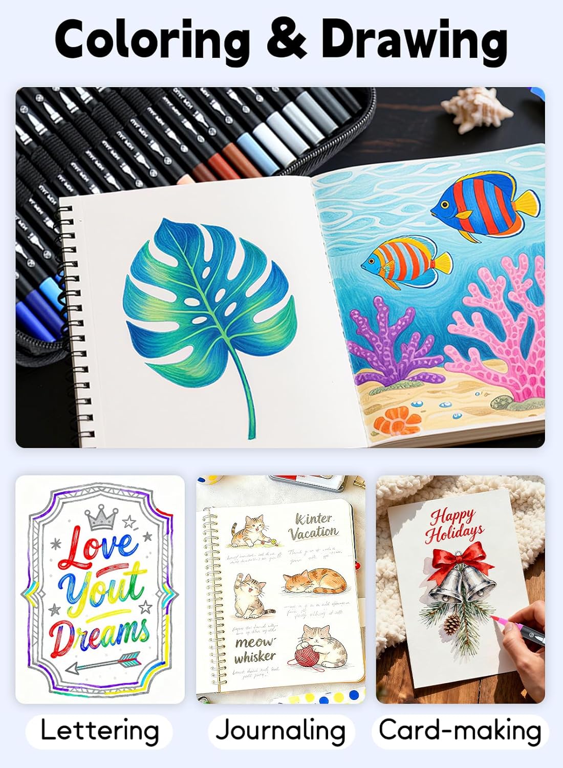 100 Colors Numbered Dual Tip Brush Pens with Free App, Fine and Brush Tips Pens for Adults, Coloring Markers for Coloring Book Bullet Journaling Note Taking Planner Hand Lettering