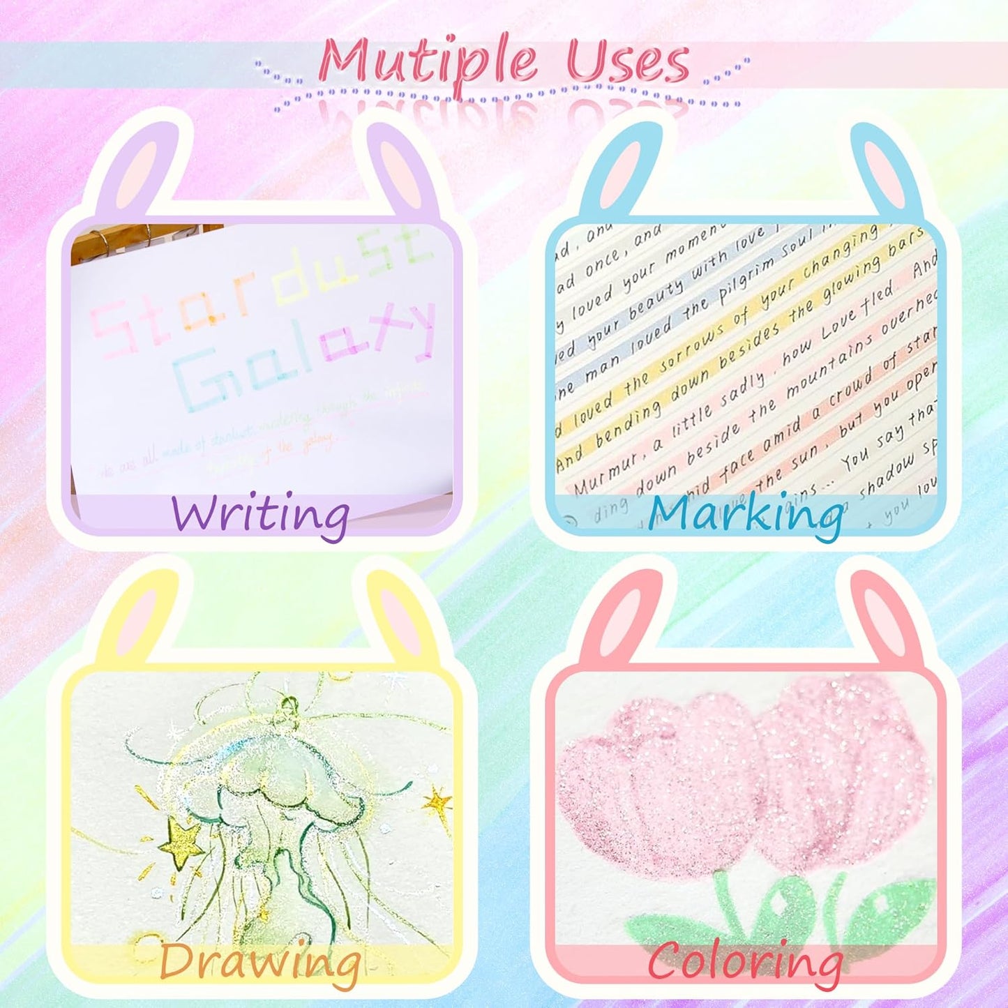 6 Pcs Rabtti Shape Cute Mini Highlighters Pen Glitter Color Chisel Tip Kawaii Gift Highlighter Marker