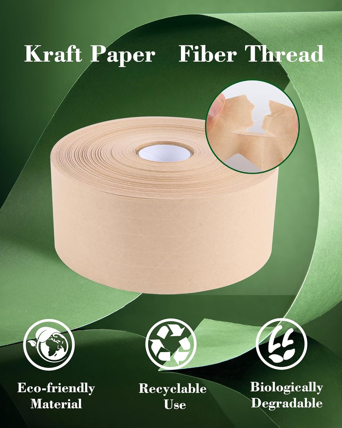 Lichamp 2-Pack Water Activated Kraft Paper Tape, 2.75" x380 ft Heavy-Duty Eco-Friendly Packaging Tape, Recyclable & Writable for Shipping, Ecommerce, Logistics Boxes