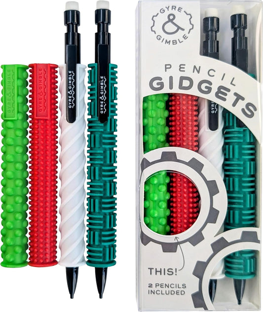Gyre & Gimble Pencil Gidgets – Textured Silicone Pencil Sleeve for Quiet Fidgeting – Transform Your Mechanical Pencil into a Sensory ADHD Tool for Kids and Adults – 4 Sleeves & 2 Pencils
