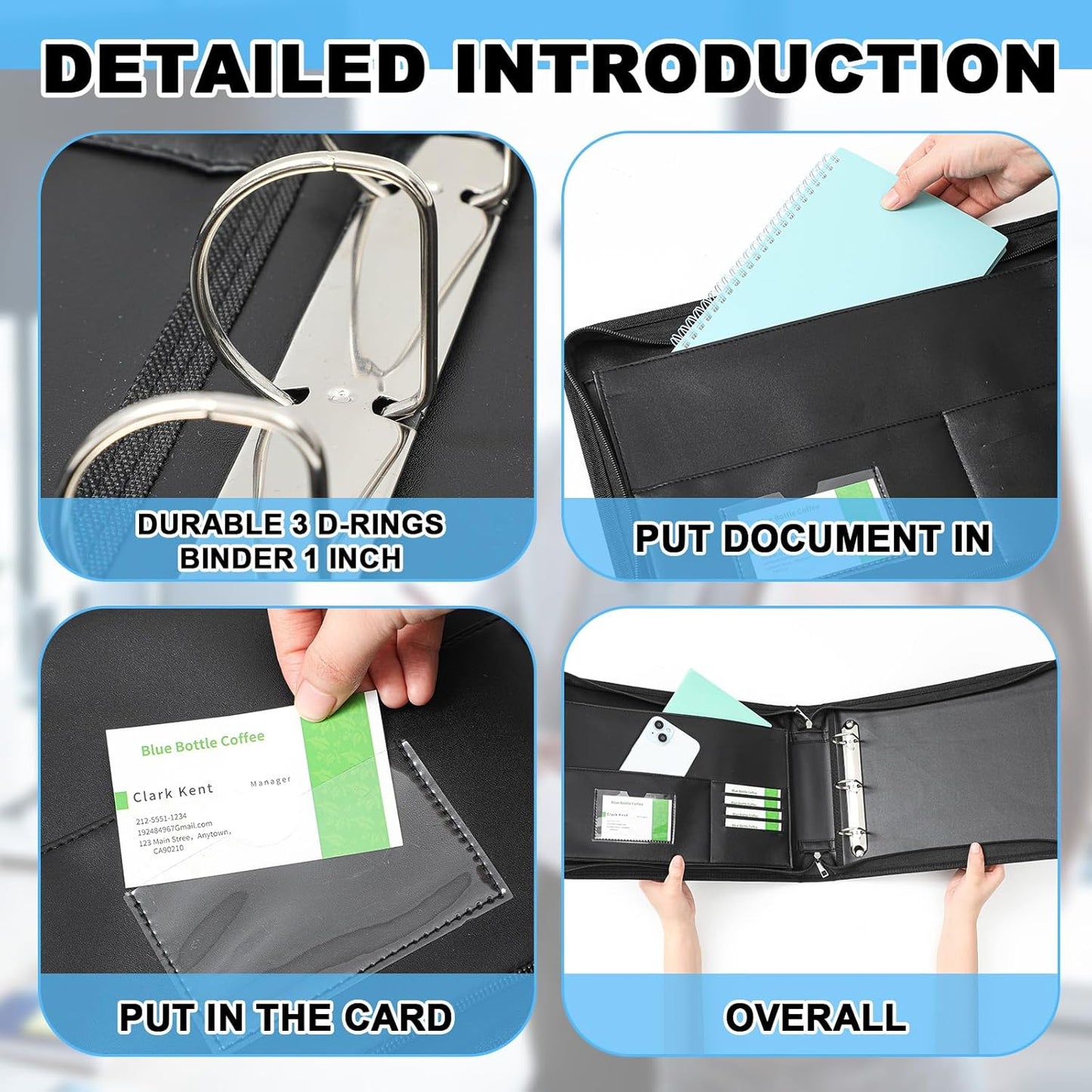 Henoyso 3 Rings Fireproof Business Check Binder with Zipper 1 Inch DRings 3 on a Page Fit 3 & 9 Holes Check 600 Sheets Capacity Organizer Binder for Office Storage End Stub Deskbook(Black)