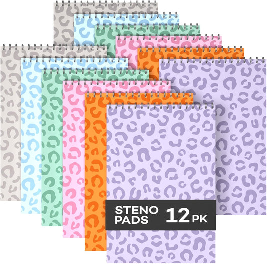 Steno Pads Spiral 6x9 Assorted Colors Notebooks for Work, 80 Sheets Top Spiral Notepad Stenographer Steno Books (12 Pack, Soft Colors)