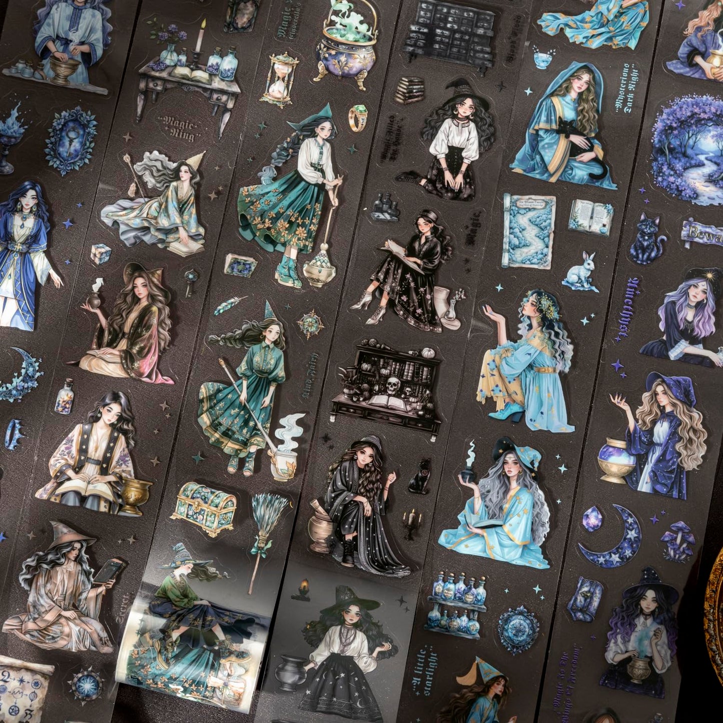 Alideco 6pcs Decorative Adhesive Tapes Vintage Magical Person PET Tape Great for Bullet Journal Supplies, Arts, Scrapbook, DIY Crafts, Planners (mofashiderichang)