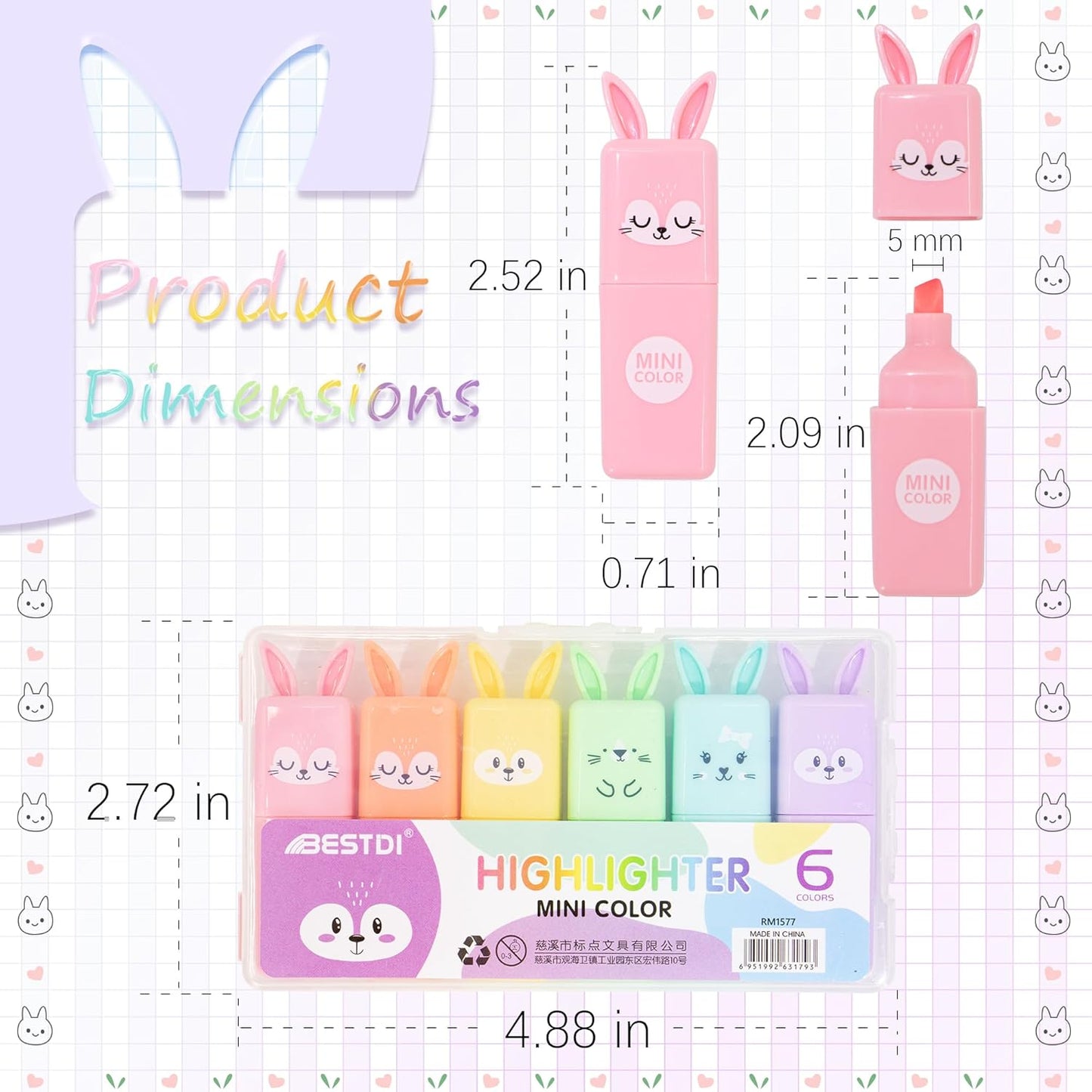 12 Pcs Rabtti Shape Cute Mini Highlighters Pen Pastel Color Highlighters Assorted Colors Chisel Tip Kawaii Gift Highlighter Marker