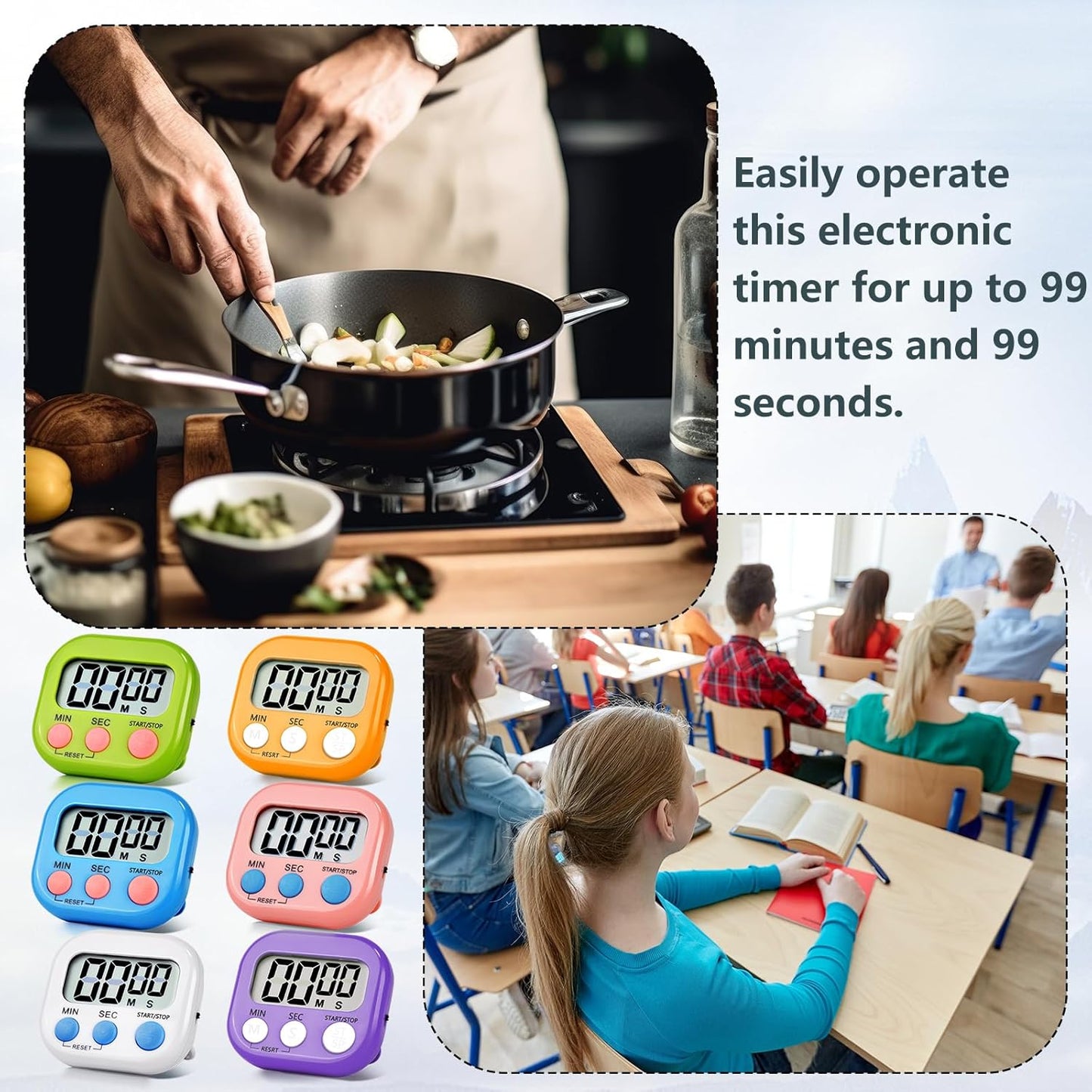 4 Pack White Digital Kitchen Timer Magnetic Digital Timer with Big Display Loud Ring Cooking Timers for Cooking, Game, Gym, Break Time, Classroom (4, White)