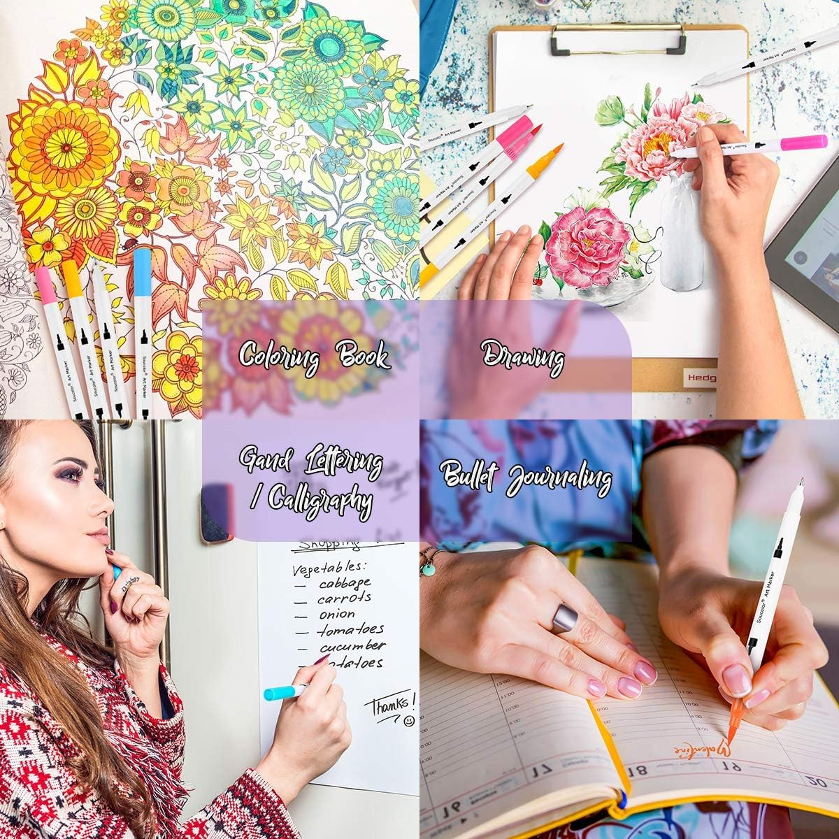 Soucolor Halloween Christmas Gifts for Teen Girls Trendy Stuff, Preppy Stuff for Teen Girls, 24 Colors Dual Tip Brush Markers Pens for Kids Planner Lettering Calligraphy Drawing Preppy School Stuff