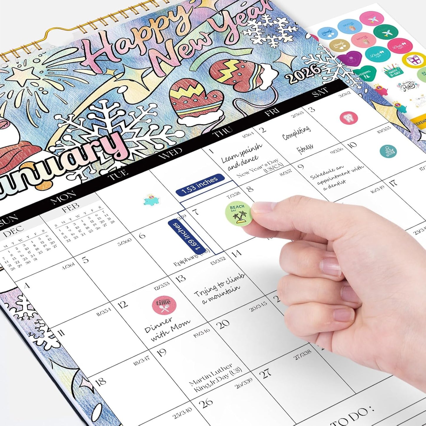 Ospelelf 2026 Wall Calendar 12'' x 17'' Family Coloring Calendar for Adults, Kids, Monthly Calendar Planner with Plastic Cover, 18 Month Calendars, Use Jan 2026 - June 2027, Season