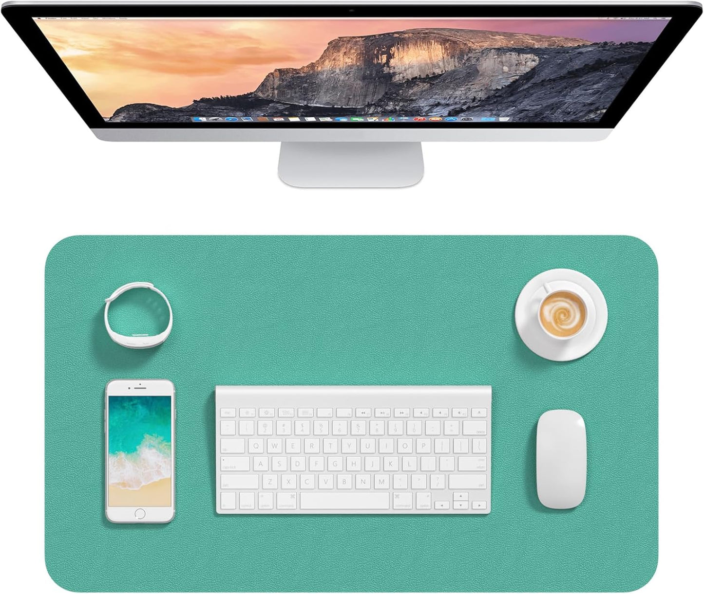 Hsurbtra Desk Pad, 23.6" x 13.8" PU Leather Desk Mat, M Extended Mouse Pad, Waterproof Desktop Blotter Protector, Non-Slip Ultra Thin Small Laptop Keyboard Writing Mat for Office Home, Fruit Green