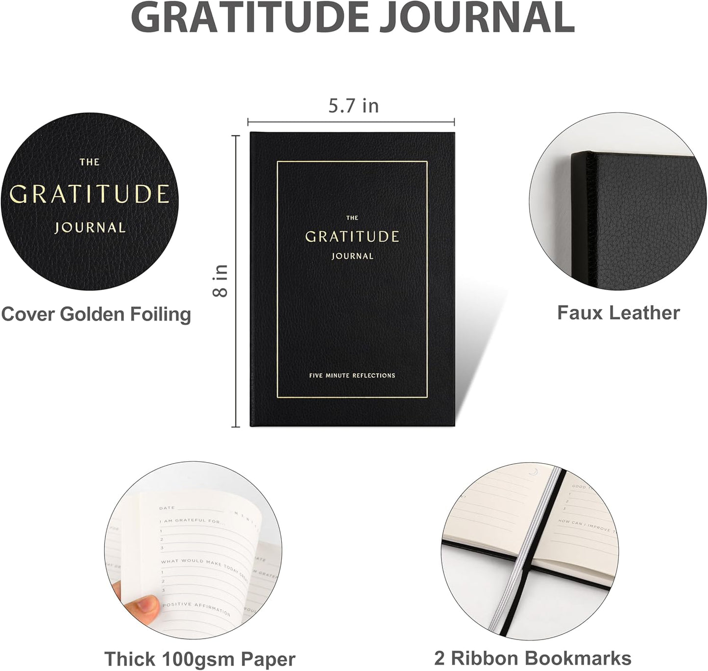 &And Per Se Gratitude Journal – Five Minutes a Day to Cultivate Mindfulness, Happiness, Affirmations & Self-Reflection – Undated Daily Gratitude Journal for Women & Men (Black)