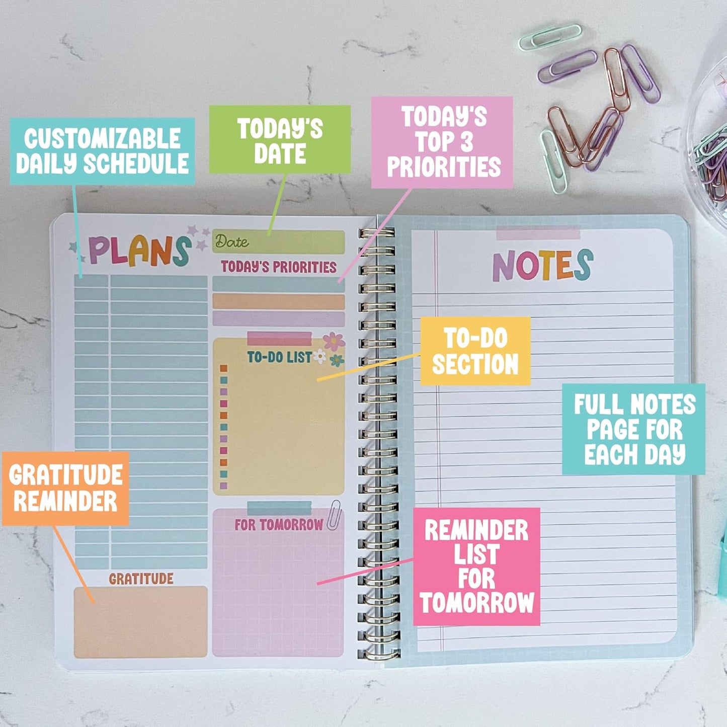 Undated Daily Planner Notebook - Undated Planner Notebooks, Daily To Do List Planners, To Do List Notebook for Work Organization, Day Schedule Planners for Kids and Adults
