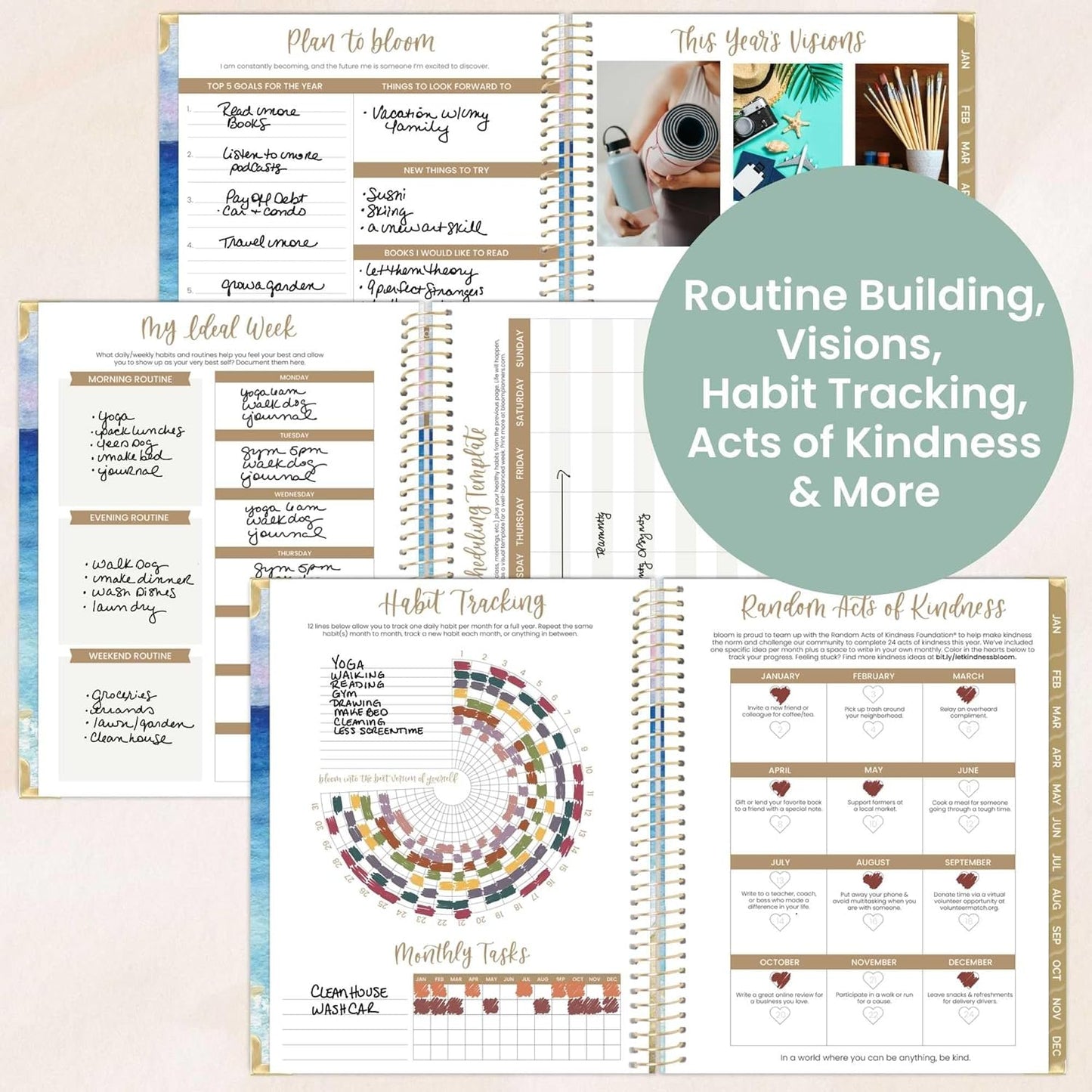 bloom daily planners HARDCOVER 2026 Planner (January to December) - 8.5” x 11” Weekly & Monthly Dated Agenda Organizer Book with Stickers & Tabs - Coastal Calm