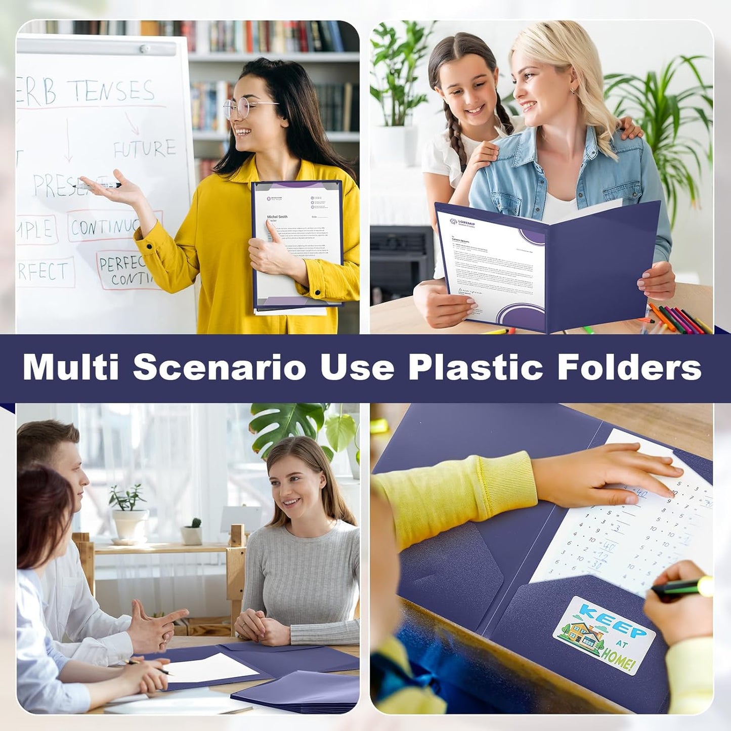 Henoyso 24 Set Parent Teacher Communication Folder with Clear Front Pocket Take Home Heavy Duty 2 Pocket Homework Folder for Student with School and Home Stickers, 12 x 9.45 Inch(Dark Purple)