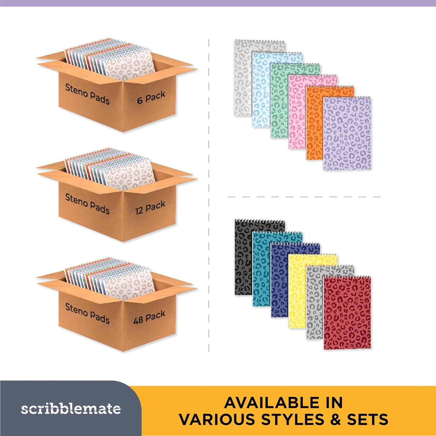 Steno Pads Spiral 6x9 Assorted Colors Notebooks for Work, 80 Sheets Top Spiral Notepad Stenographer Steno Books (48 Pack, Bold Colors)