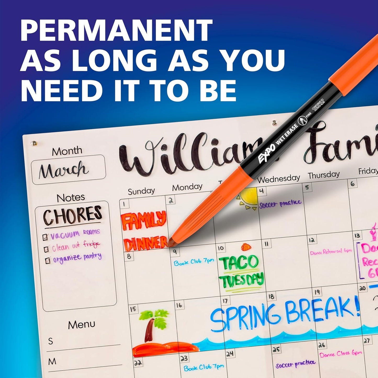 EXPO Wet Erase Markers, Semi-Permanent, Assorted Colors, Fine Tip, 8 Count - For Writing on Glass, Whiteboards, Mirrors, Calendar, Labeling, Organizing