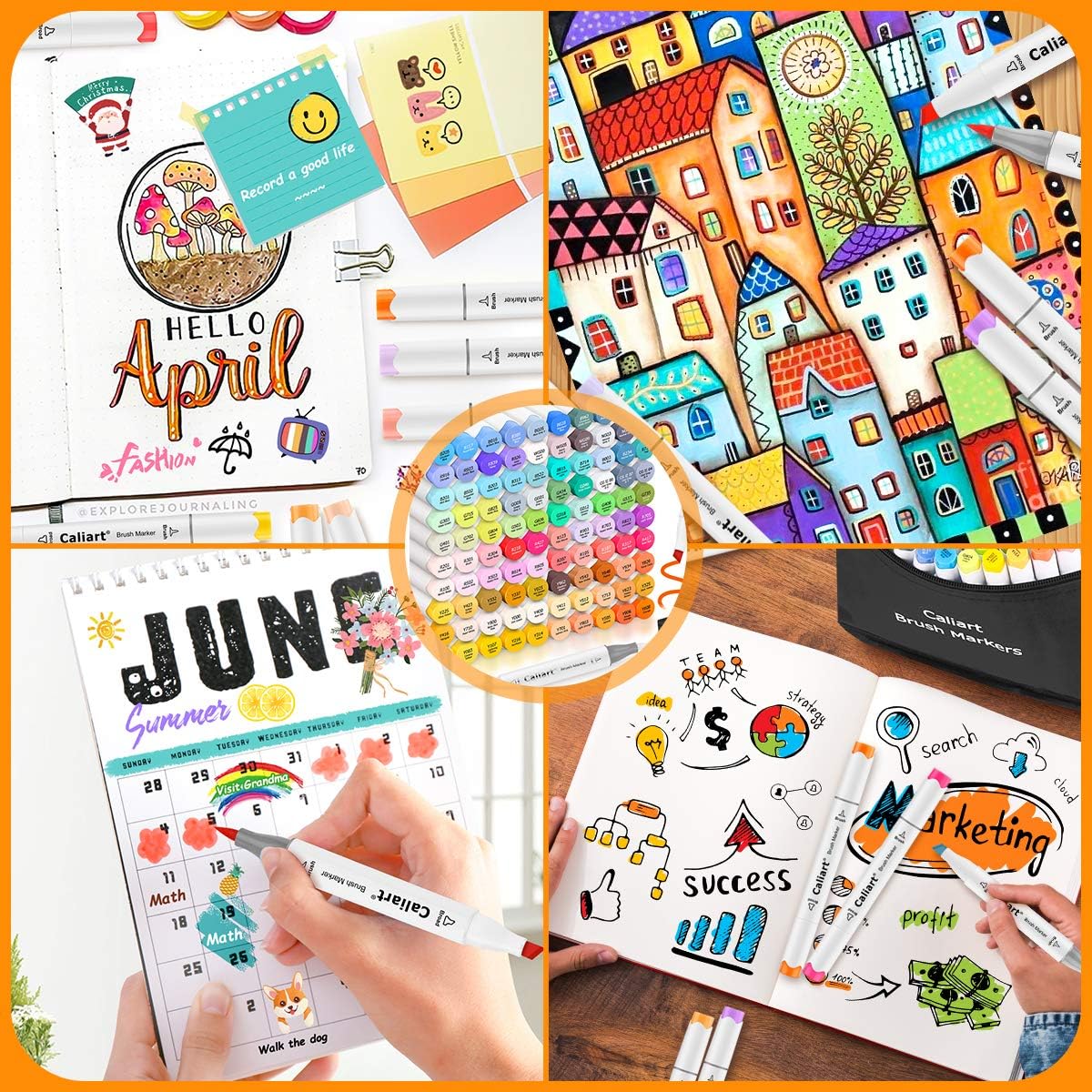 Caliart Alcohol Markers Brush Tip, 51 Colors Dual Tip Artists Coloring Markers Set Brush & Fine, Permanent Alcohol Based Colored Sketch Pens, Art Supplies Gifts for Adults Illustration Drawing