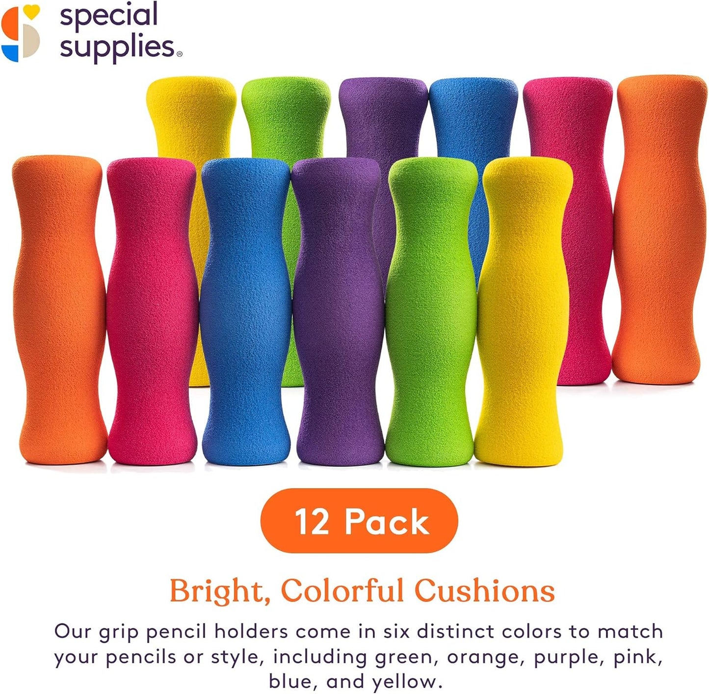 Special Supplies Long Foam Pencil Grips for Kids Adults Colorful, Cushioned Holders for Handwriting, Drawing, Coloring | Ergonomic Right or Left-Handed Use | Reusable (12)