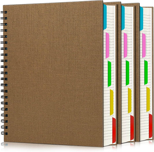 EUSOAR Spiral Notebook 5 Subject, 3pcs A4 11" x8-1/2 College Ruled Writing Pad, Thick Hardcover, 100GSM 120Sheets/ 240Pages of Lined Paper, for Journals, Students, Office and Business, Kraft